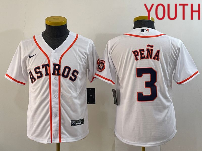 Youth Houston Astros #3 Pena White Game Nike 2022 MLB Jersey